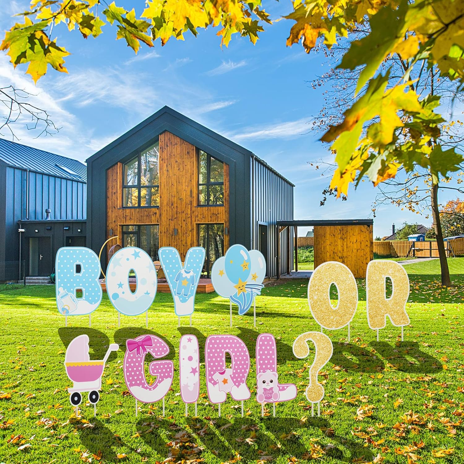 YOBRO 12 Pcs Gender Reveal Party Decorations, Baby Shower Yard Signs with Stakes