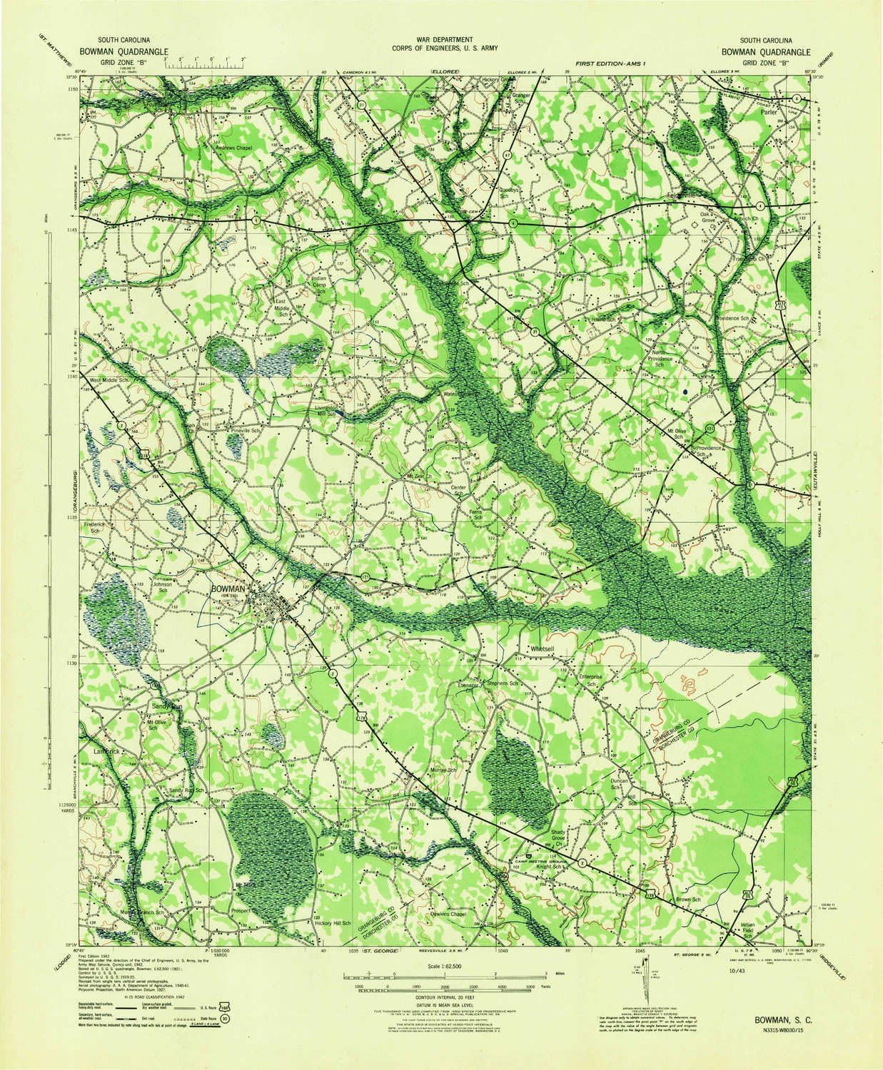 Bowman South Carolina Map Amazon.com : Yellowmaps Bowman Sc Topo Map, 1:62500 Scale, 15 X 15 Minute,  Historical, 1943, 21.5 X 17.7 In - Polypropylene : Sports & Outdoors