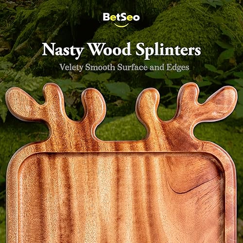 Miniatura 4 de Plato de madera maciza con asas de cornamenta (cuadrado de 10 pulgadas, juego de 2) organizador de platos decorativos, bandeja de alimentos