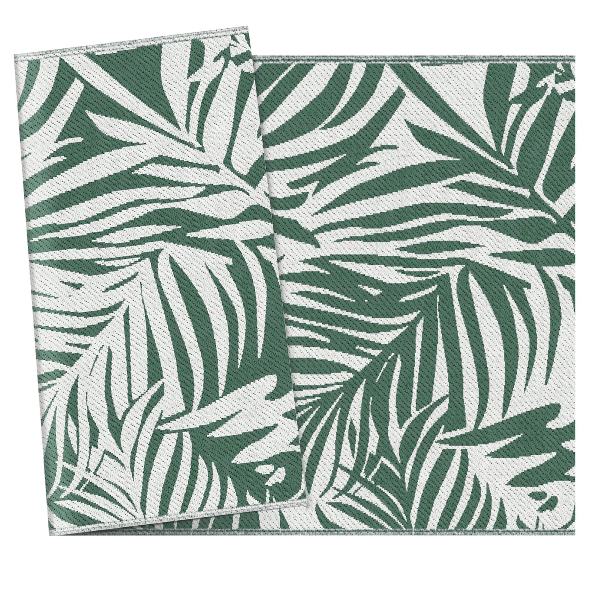 Outsunny Tapis d'extérieur réversible Motif Feuilles Vertes Tropical - polypropylène Haute densité 310 g/m² - dim. 152L x 243l cm Vert