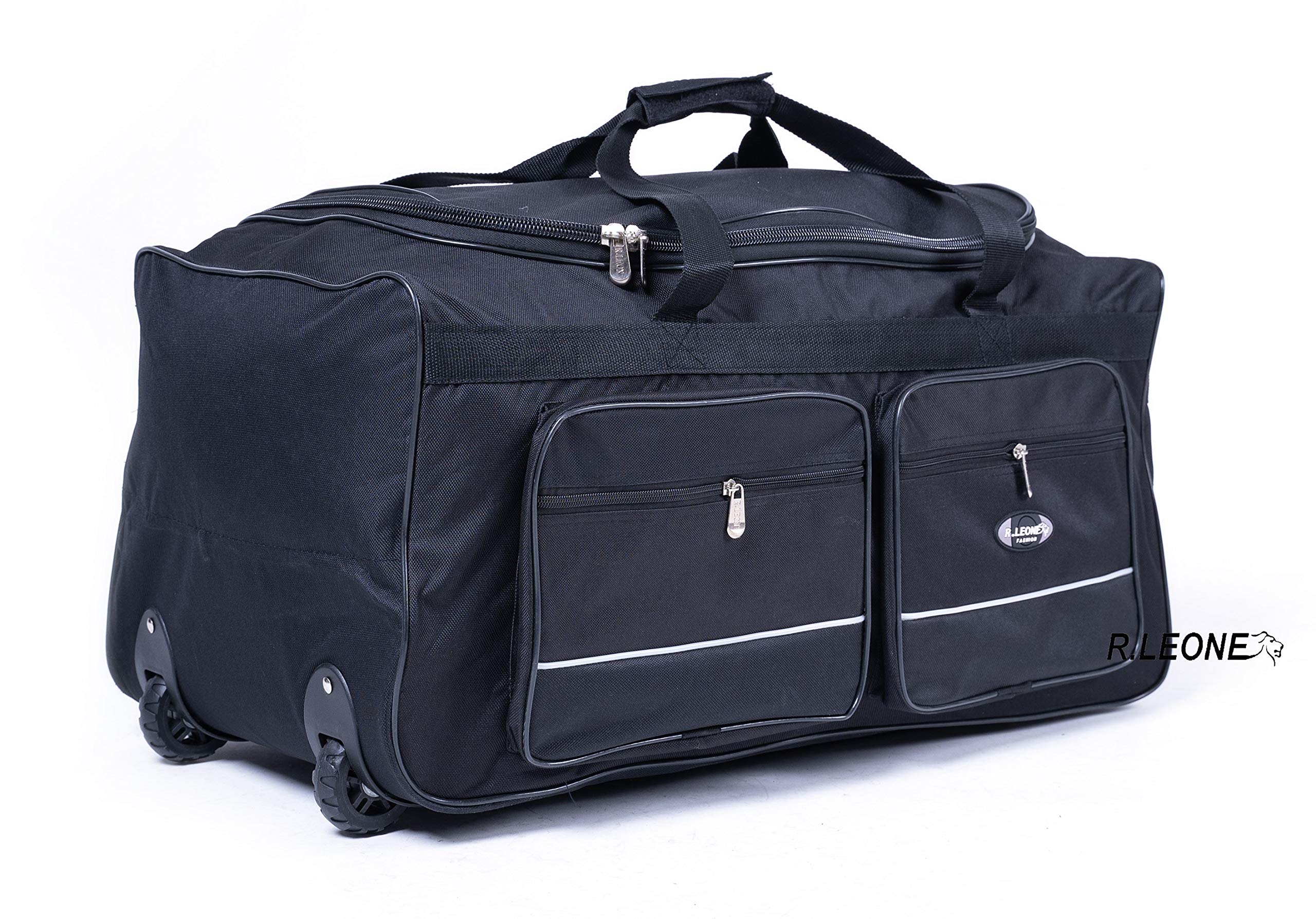 R.Leone TROLLEY BORSONE DA VIAGGIO CON 2 RUOTE RINFORZATE (Nero, 007 30x39x52cm)