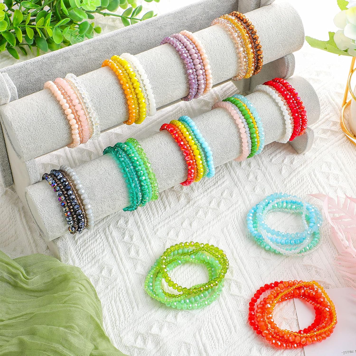 Junkin 60 Pcs Crystal Beaded Bracelets Bulk for Women Bohemian Multi Layer Stacking Statement Stretchy Strand Crystal Bead Bracelets Versatile Slip on Shiny - Image 4