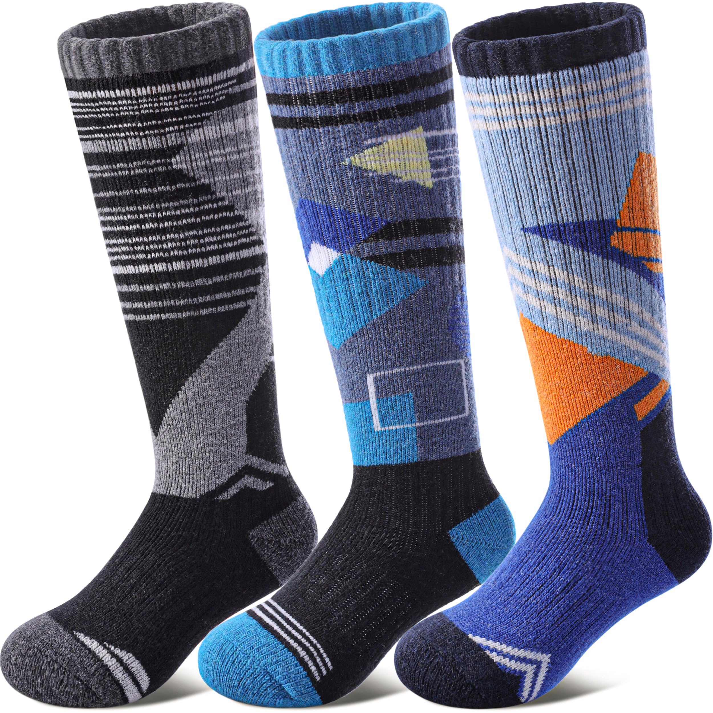 DOSKONIKids Merino Wool Ski Socks Boys Girls Thermal Winter Warm Thick Cozy Socks for Skiing Snowboarding 3 Pairs
