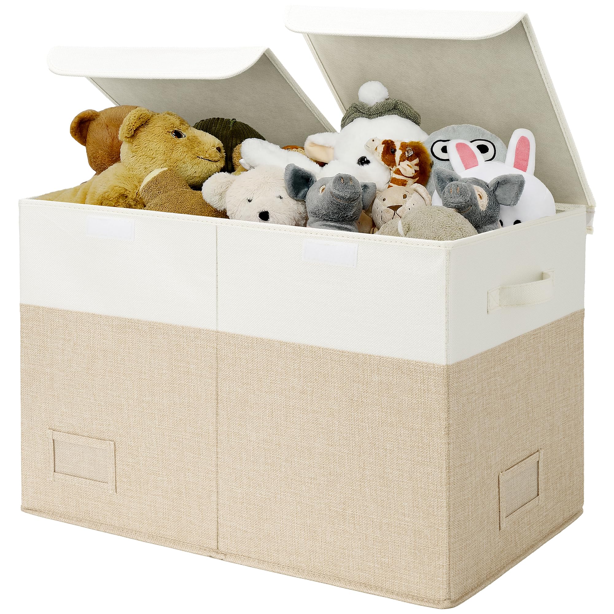 GRANNY SAYS Toy Storage Box, Pack of 1 Large Storage Box with Lid, Kids' Toy Chests & Boxes, Foldable Toys Organiser with Lid, Toys Box for Girls Boys to Organise Nursery Playroom, White&Khaki