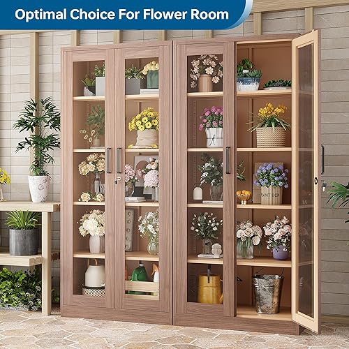 Miniatura 8 de Vitrina de exhibición con puertas de vidrio, vitrina de metal de 71 pulgadas con 4 estantes ajustables, gabinete de almacenamiento curio con