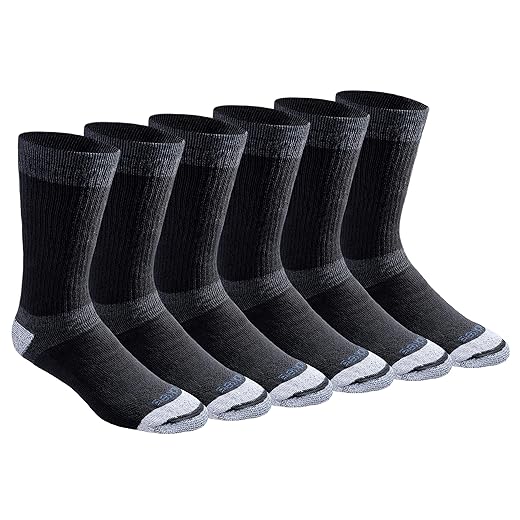Dickies mens Dri-tech Moisture Control Max Full Cushion Crew Multipack Casual Sock, 3.0 Full Cushion Black (6 Pairs), Shoe Size 6-12 US