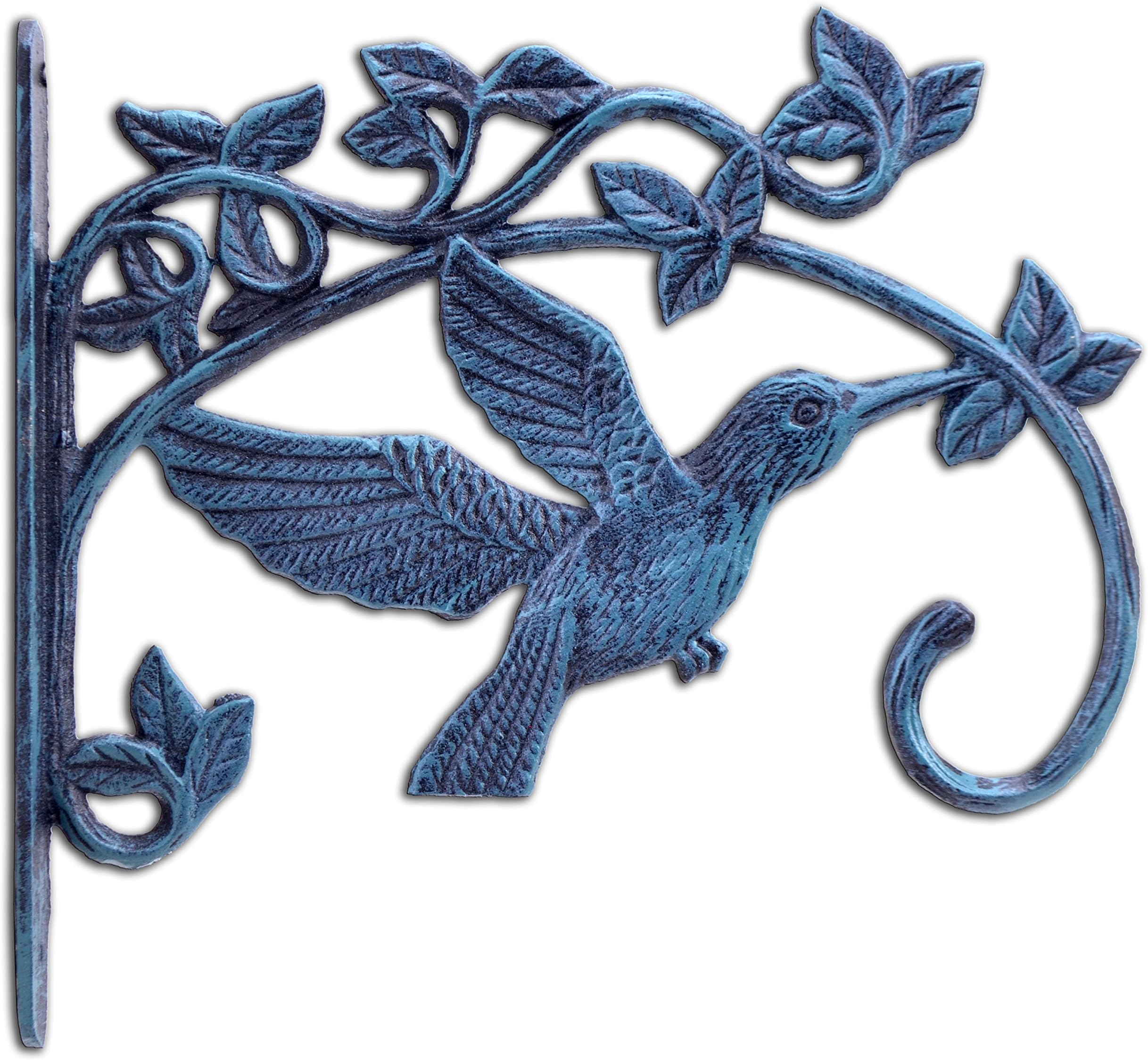 Decorative Hummingbird Plant Hanger Hook Verdigris Cast Iron 11.25" Deep