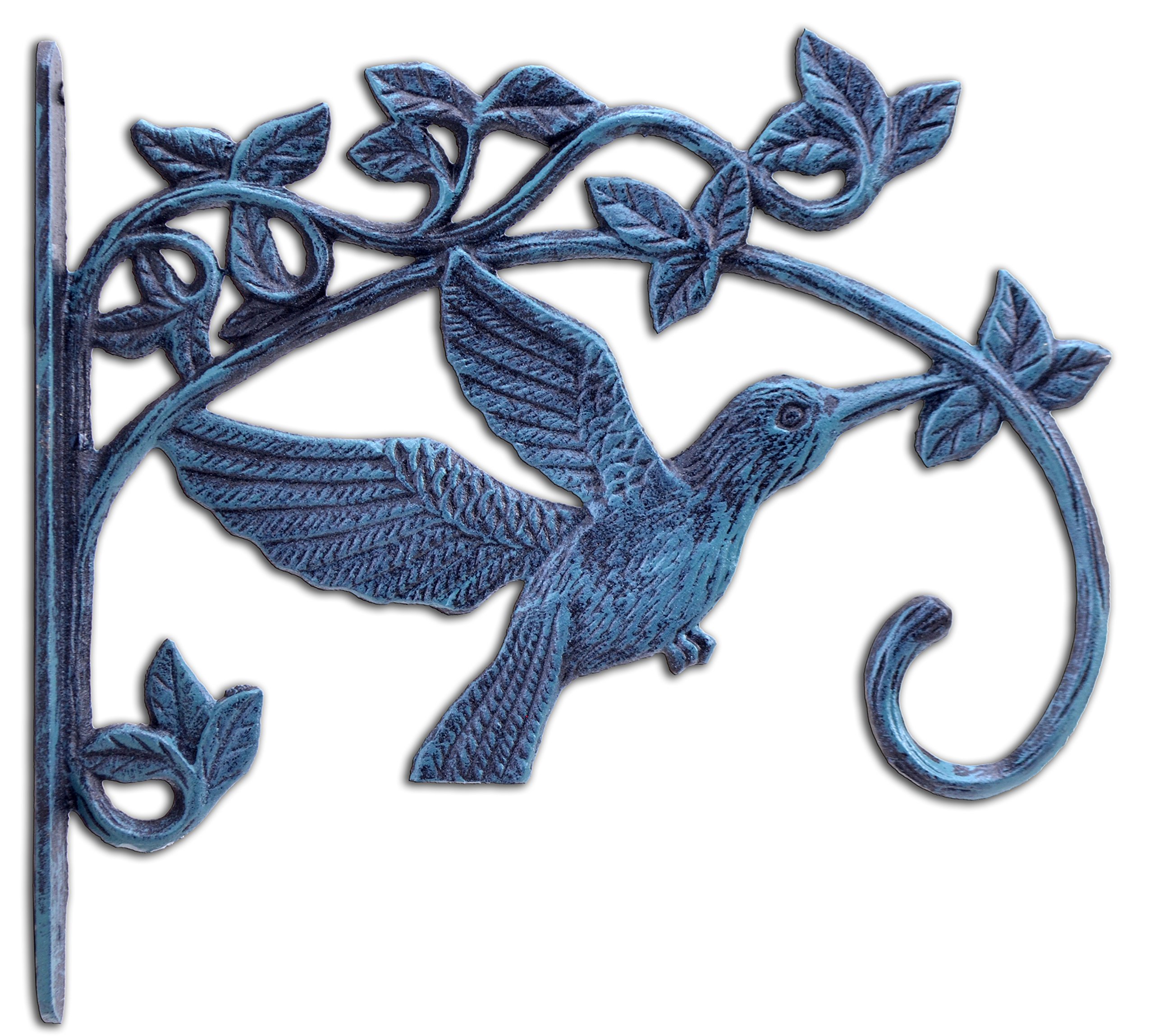 Decorative Hummingbird Plant Hanger Hook Verdigris Cast Iron 11.25" Deep