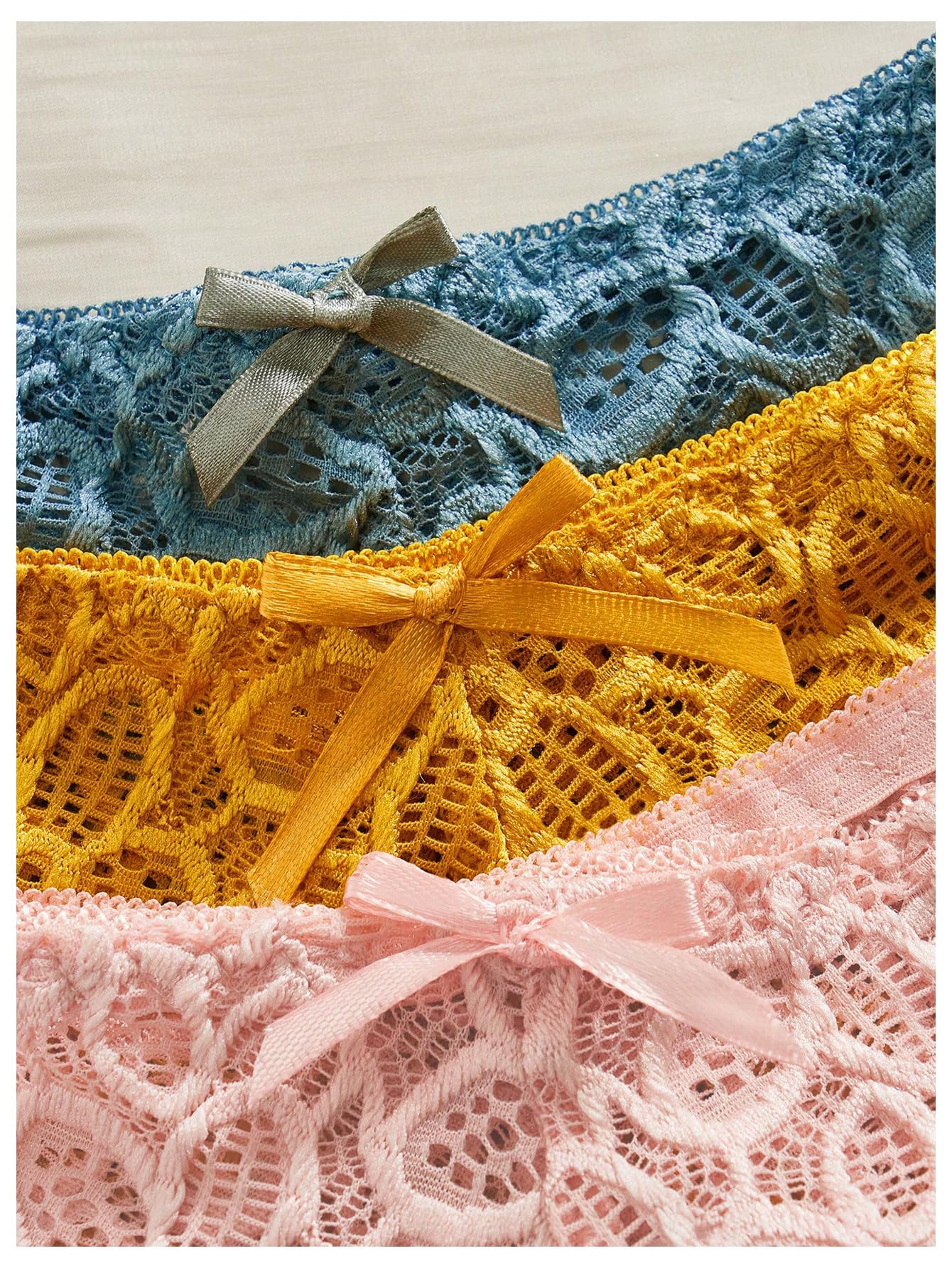 Verdusa Women's Lingerie Sets 6 Piece Lace Bow Floral Underwear Bras Wireless Padded Bra and Panty Set