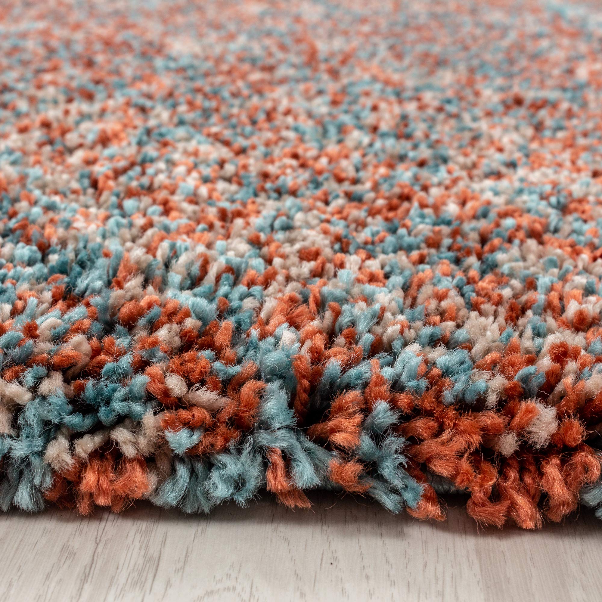 HomebyHome Hochflor Teppich 140x200 cm Terrakotta Shaggy Teppich, Flauschig, Meliert & Pflegeleicht, Jute-Rücken Wohn- & Schlafzimmer geeignet