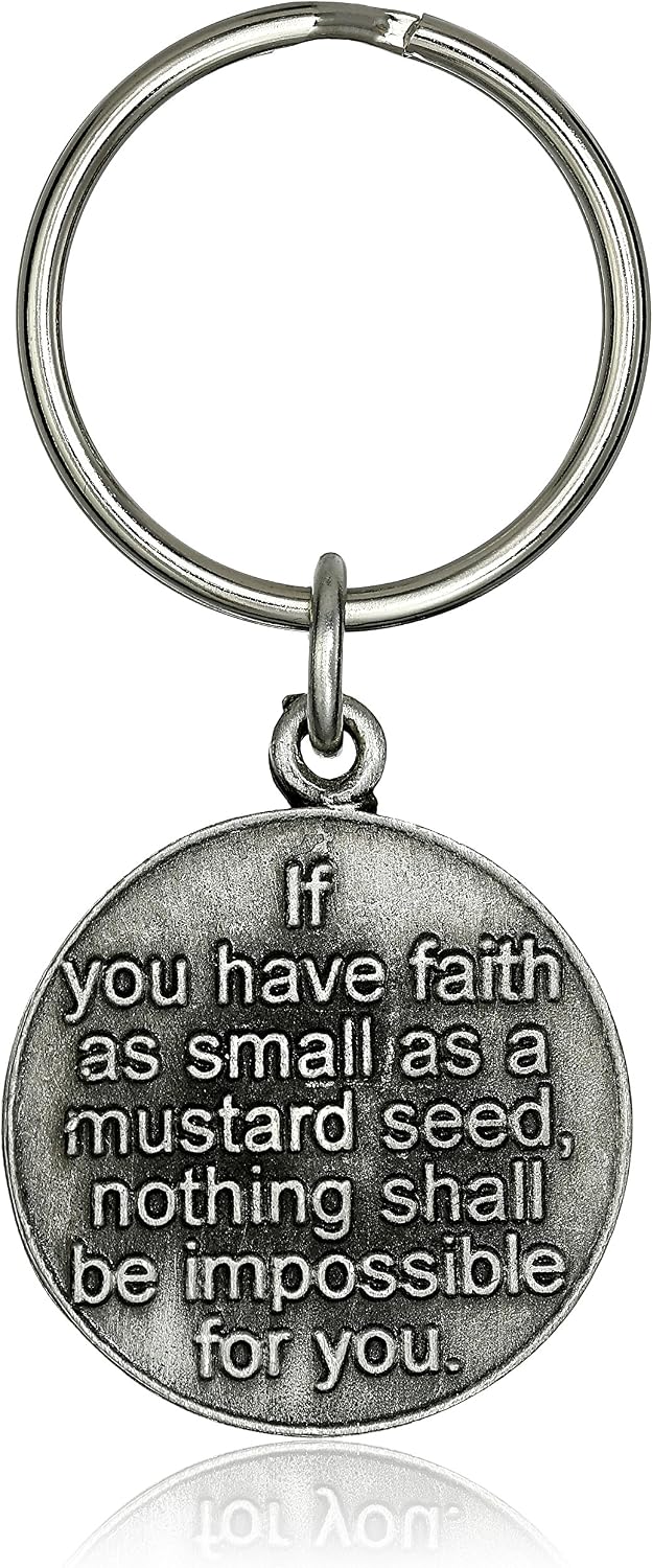 Genuine Mustard Seed Pewter Keychain with Faith All Things are Possible image 2