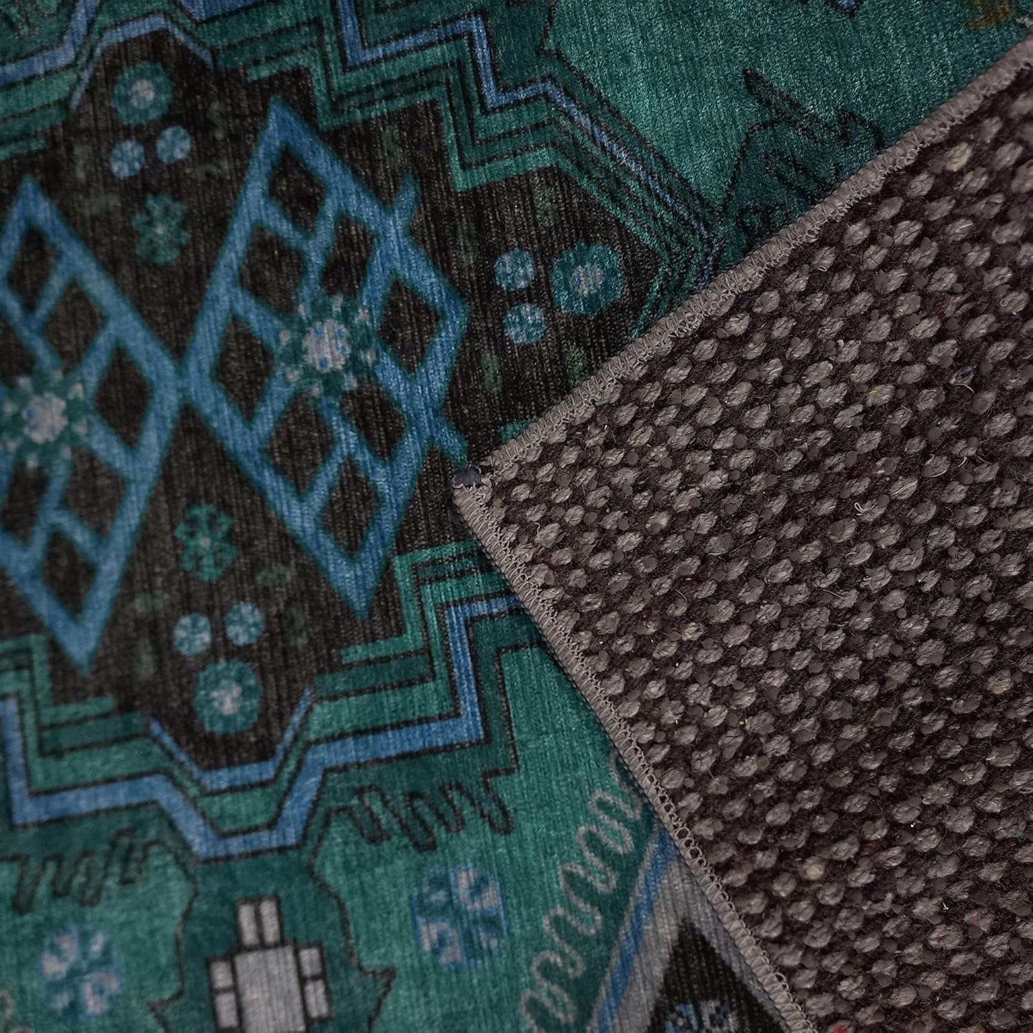 Green Ethnic Geometric Rug Boho Tribal Vintage Kilim Carpet Traditional Patterned Mat for Living Room Bedroom Dining Room Office Home Decor Flat Surface 6x9 ft