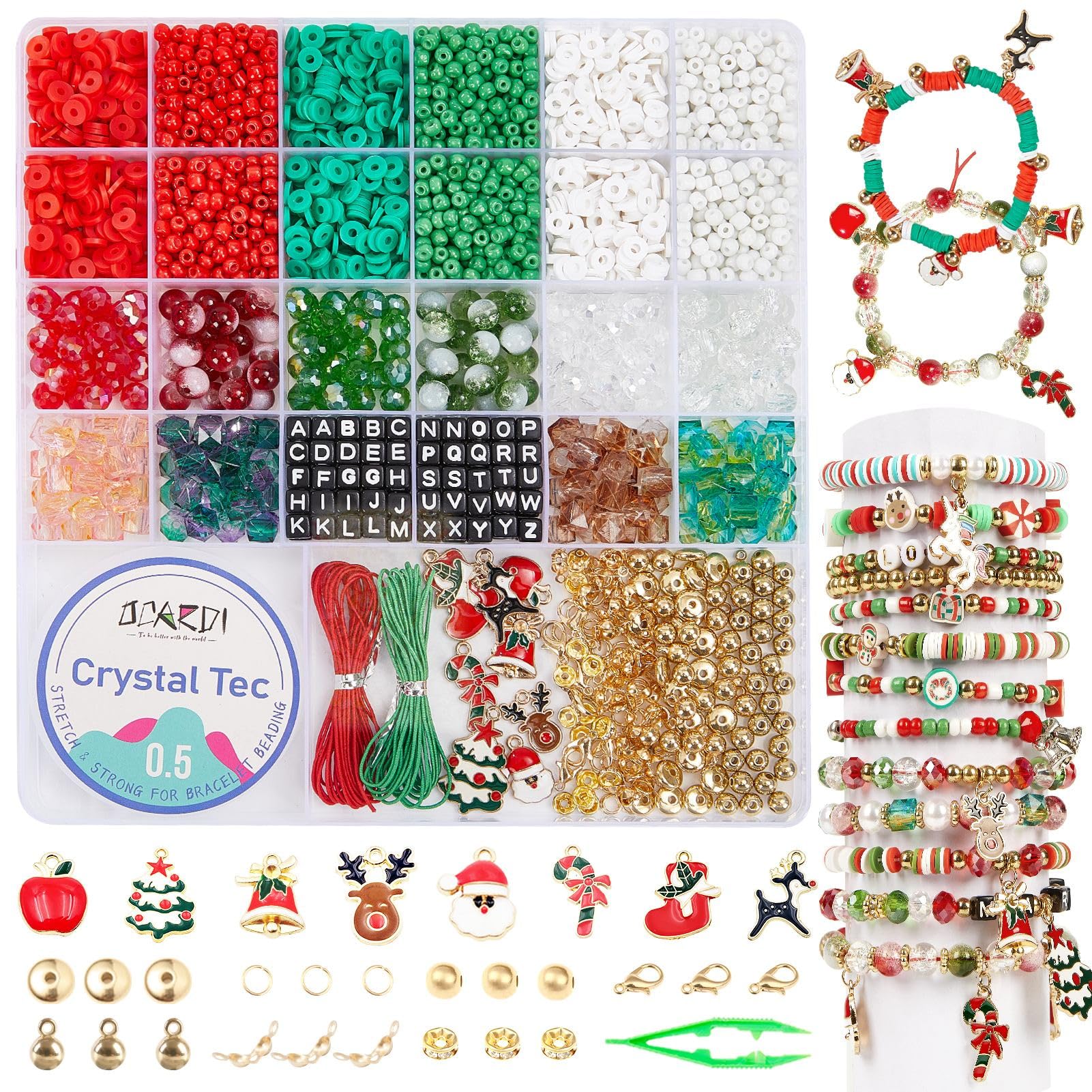 OCARDI Christmas Bracelet Making Kit,Pony Beads&Clay Beads for Christmas Crafts Jewellery Making,Arts and Crafts for Kids,Friendship Bracelet Kit for Teenage Girls Gifts Age 5-12