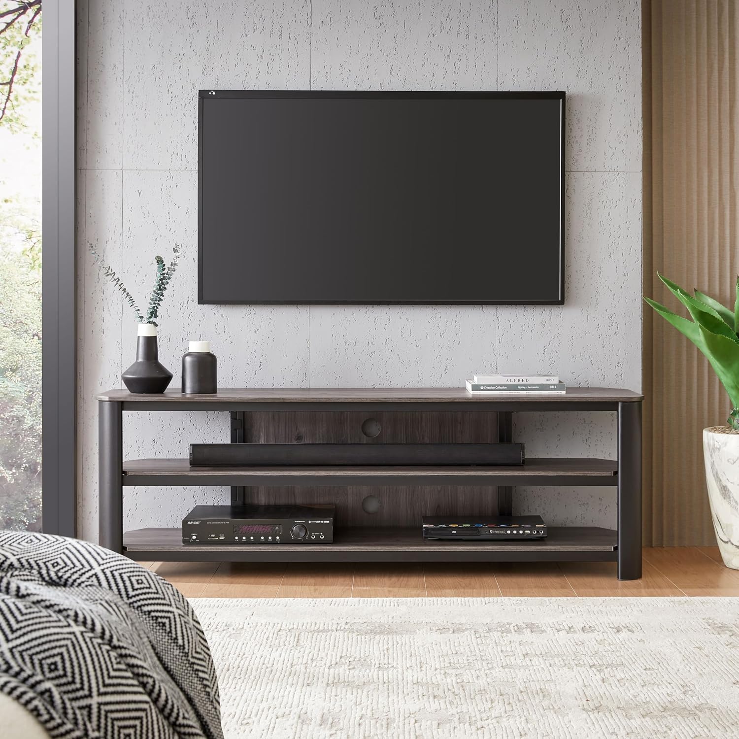 JAHRSTIM Oxford 62" Unfold Quick & Effortless Assembly Powder Coated Tv Stand