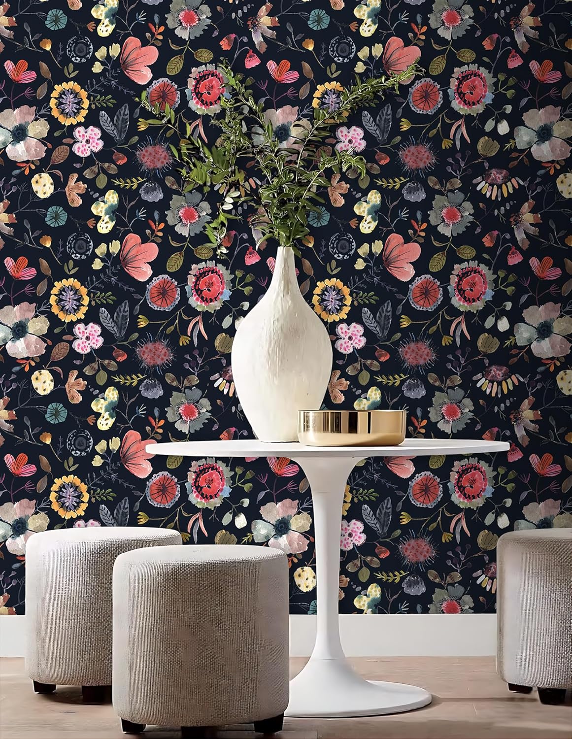 Wallpaper Peel and Stick Floral Wall Paper Removable Waterproof Blue/Red/Yellow Contact Paper for Bedroom Cabinets Shelf Drawers Renter Friendly 17.3" x 118"