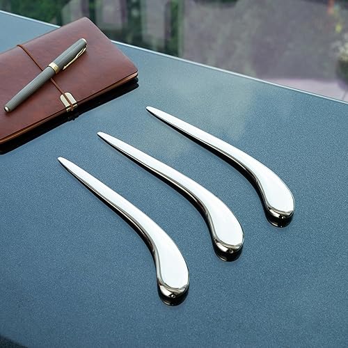 Miniatura 6 de Natico Originals - Abrecartas de escritorio contemporáneo plateado que no se deslustra, para el hogar y la oficina, elegante borde curvado, agarre