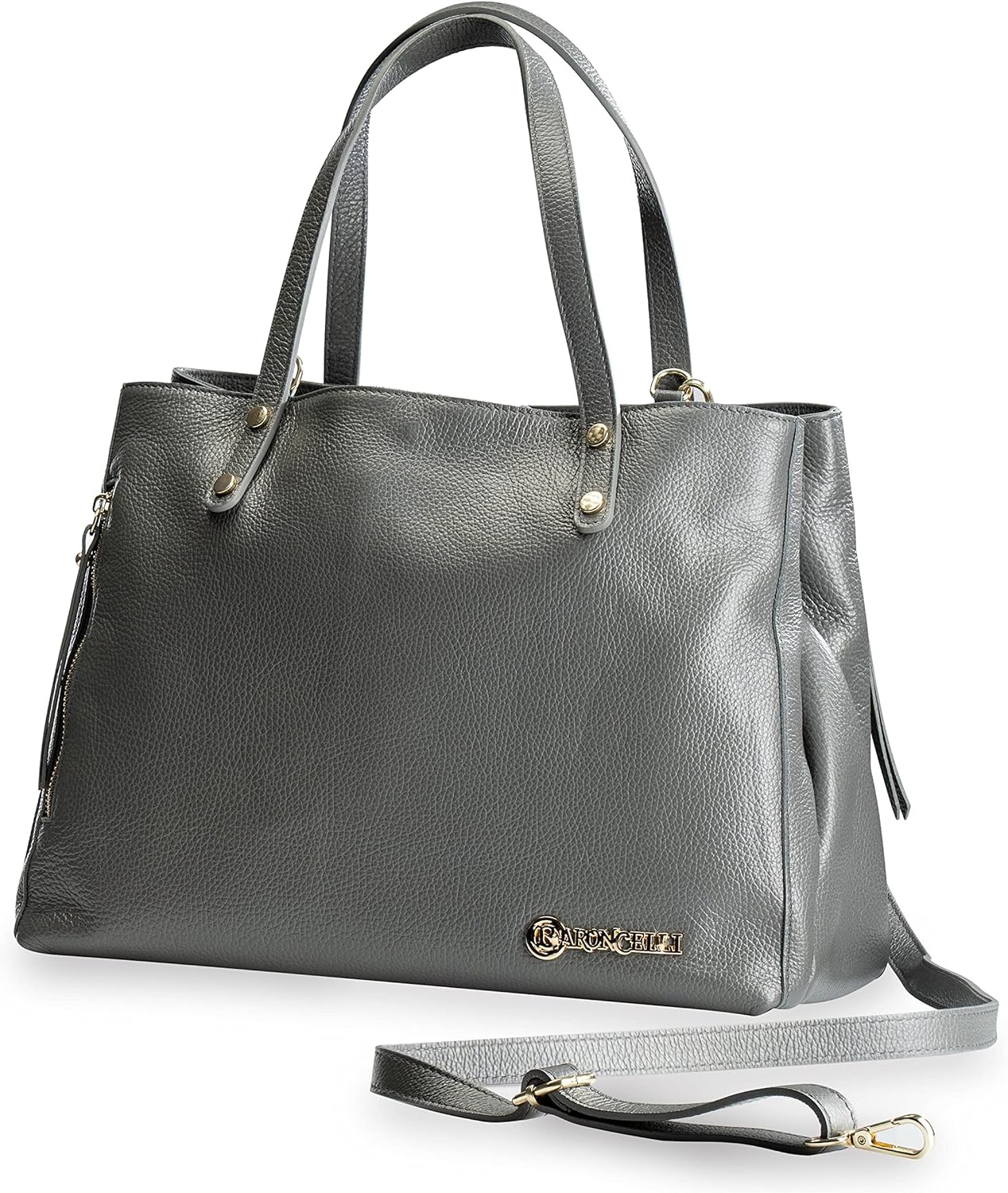 Baroncelli Large Leather Tote Bag Genuine Italian Pebbled Leather Designed and Made in Italy