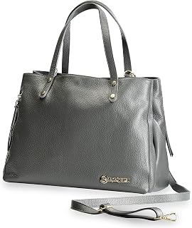 Large Leather Tote Bag Genuine Italian Pebbled Leather Designed and Made in Italy