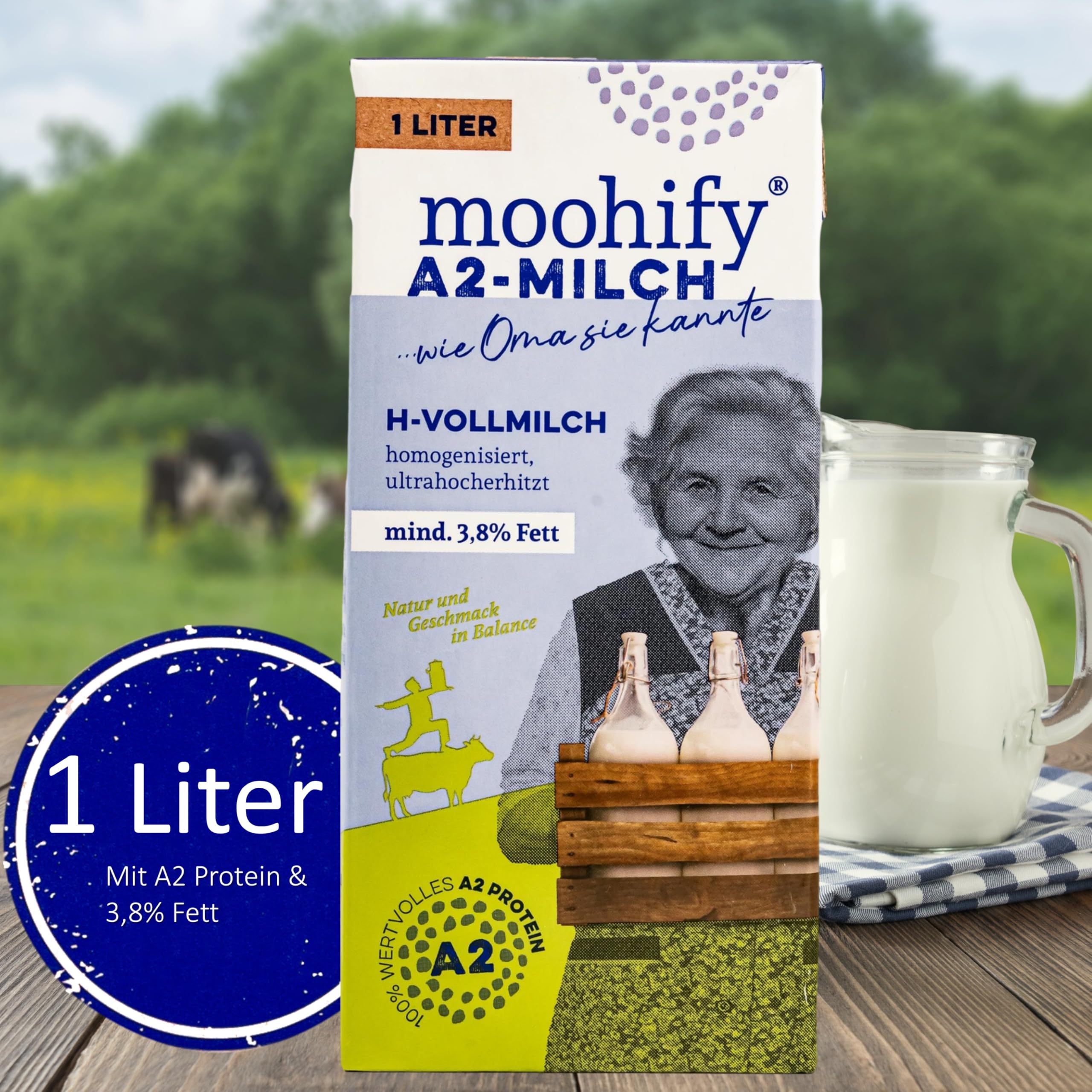 A2 Wohlfühl-Milch H-Vollmilch 3,8% 1 Liter 12er Pack - Haltbare Proteinmilch Kuhmilch mit A2 Protein