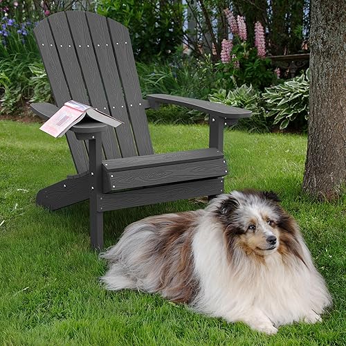 Miniatura 2 de YEFU Juego de 2 sillas Adirondack de plástico resistentes a la intemperie, sillas para exteriores, 5 escalones, fácil instalación, como madera real,