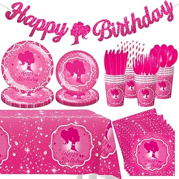 162-Piece Hot Pink Birthday Tableware Set for 20 Guests