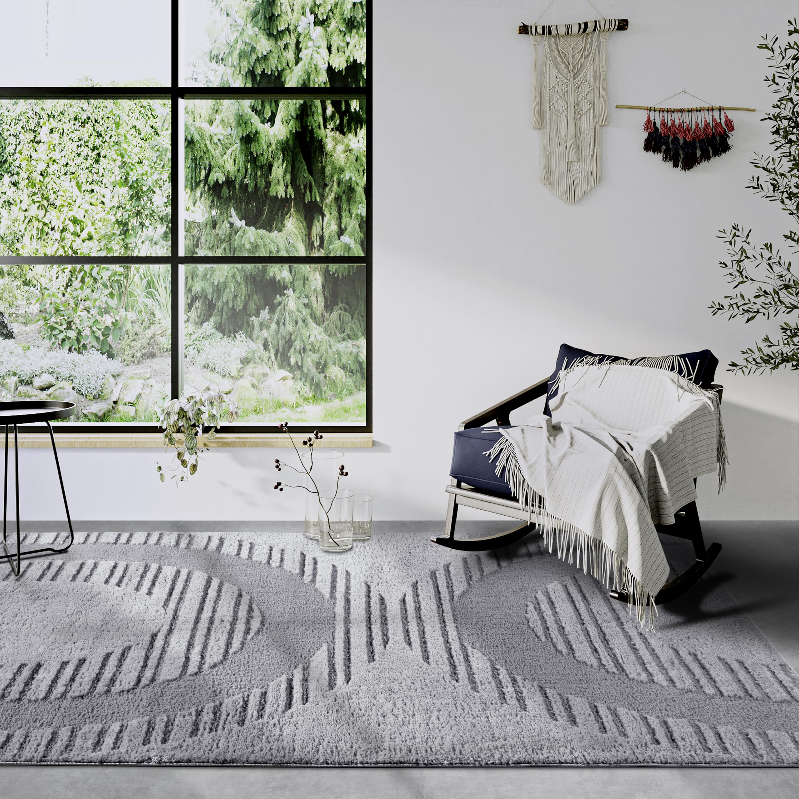 ation Bartoux Alfombra Moderna de Pelo Largo, Pelo Largo, Estampado Moderno, mullida, Suave y Bohemia, para salón, Dormitorio, Gris Claro, 160 x 235 cm