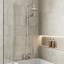 Architeckt® Round Waterfall Bath Shower System Mixer Shower Tap with Modern Square Riser Rail Kit Dual Rainfall Shower Heads Handset