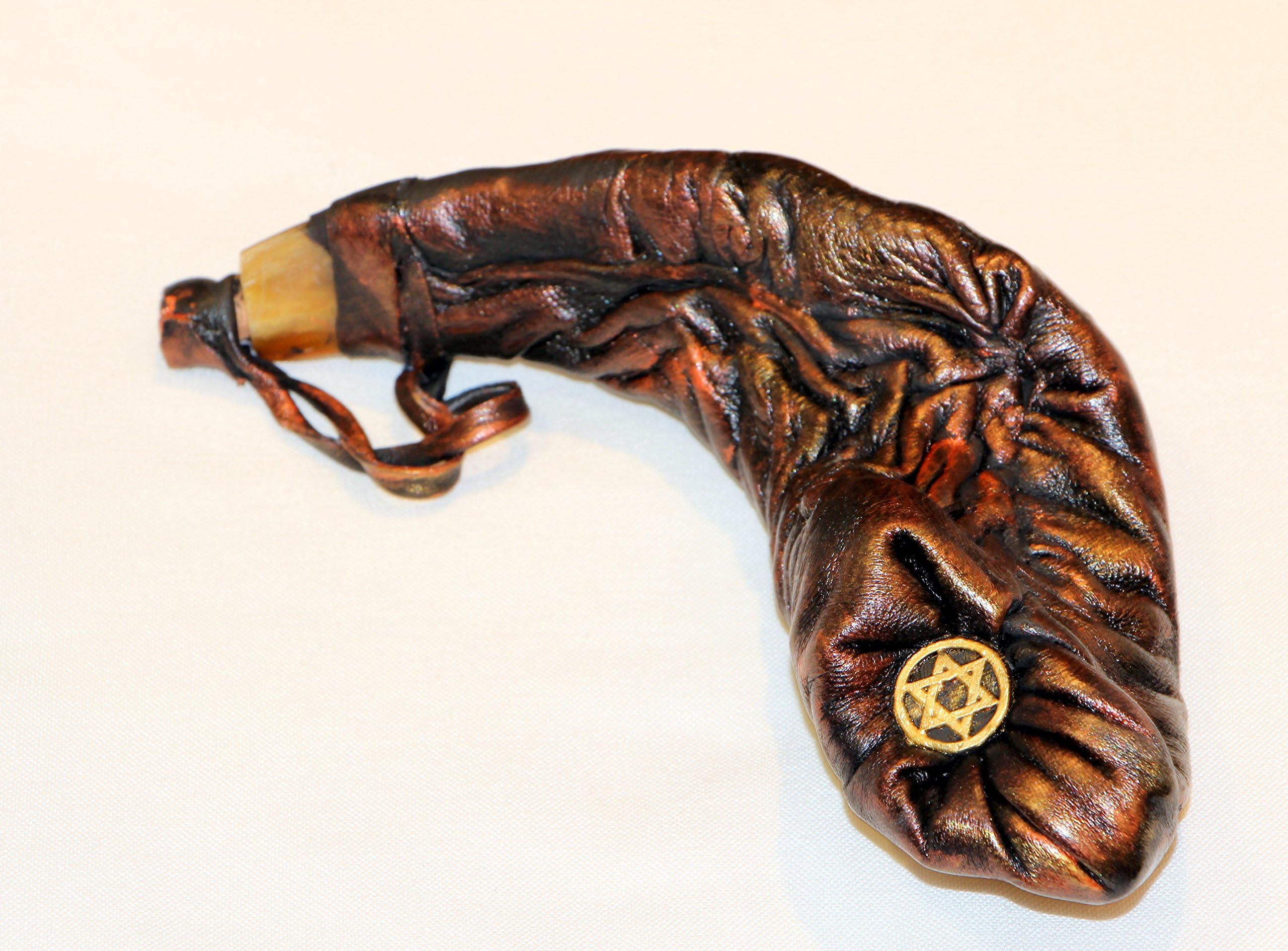 New Judaica Oil 13" Anointing Leather Coatings Rams Shofar From the Holy Land