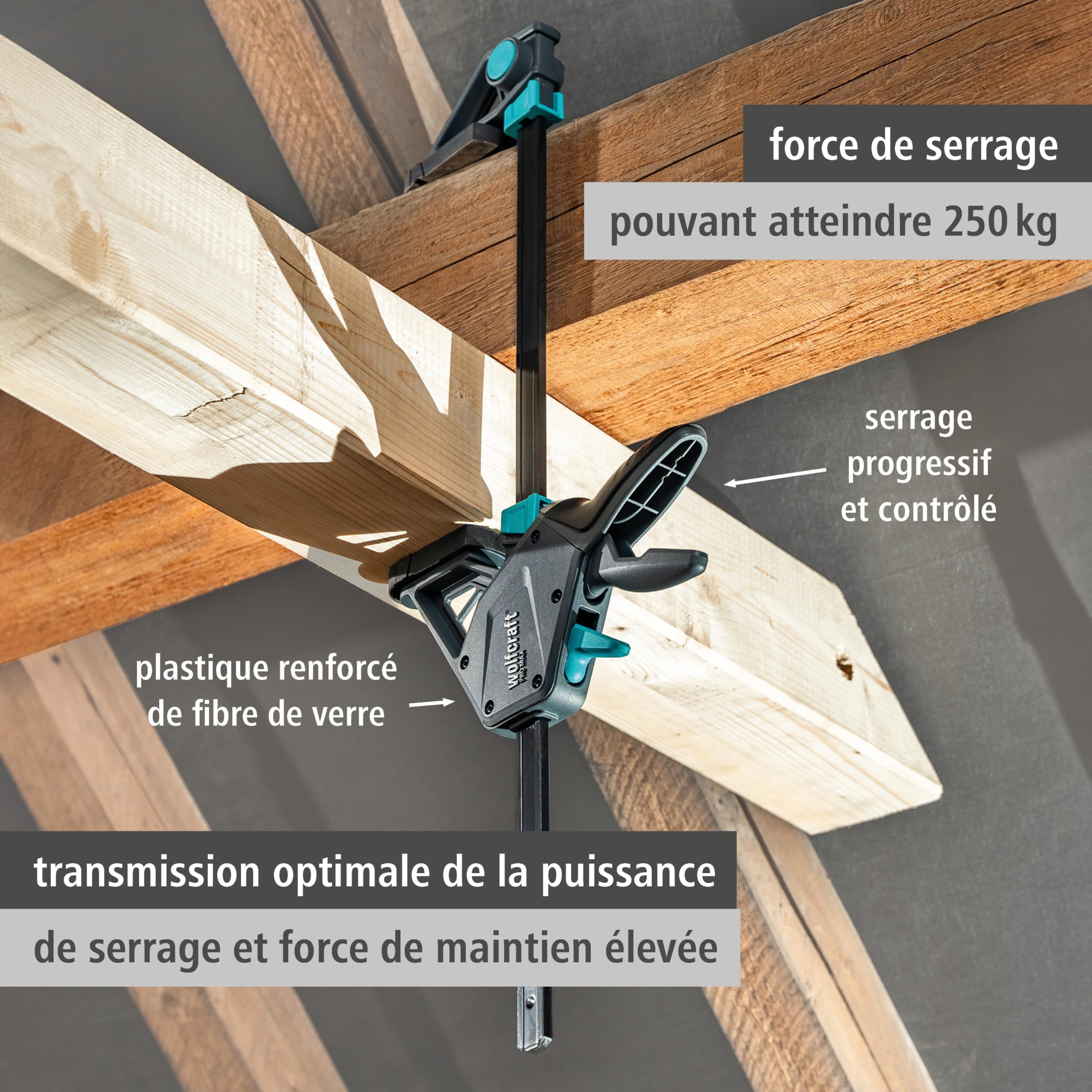 wolfcraft - Lot de Serre-Joints à une main PRO MAX - Force de serrage 250kg - Ouverture 700mm - Pour les exigences professionnelles, réf 8667060