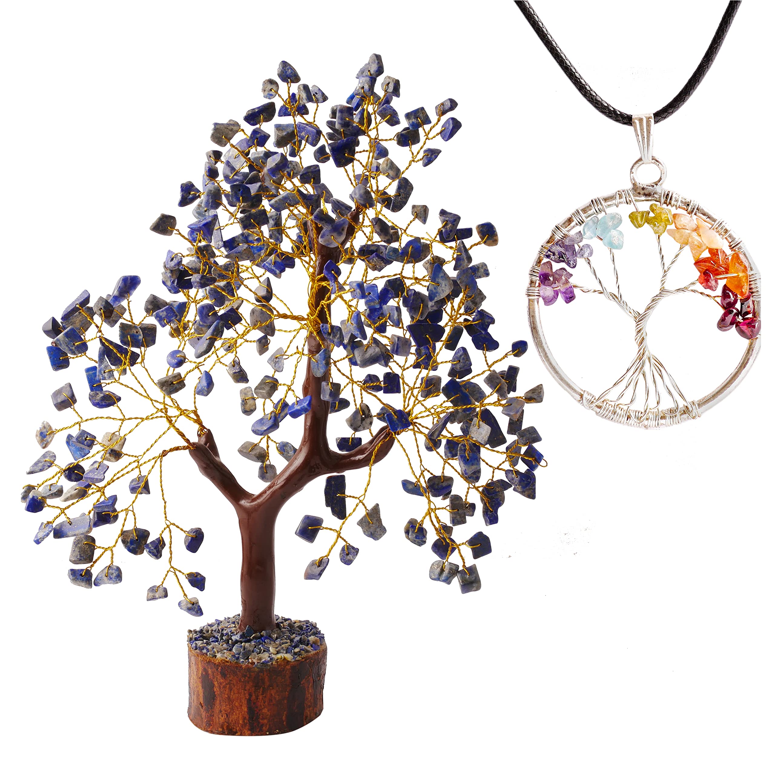 YUVDIPR Lapis Lazuli Crystal Tree of Life Pendant Buddha Healing Chakra Generator Feng Shui Reiki Balancing Good Luck Gift Bonsai Homed Décor Spiritual Room Office Desk Gemstone