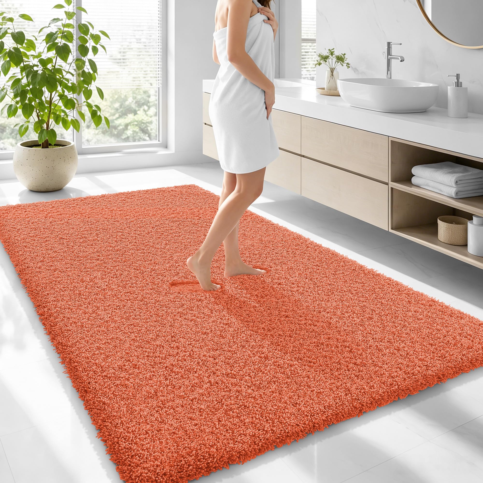 OLANLY Microfiber Large Bathroom Rugs 70x46, Soft Absorbent Bath Mat, Coral