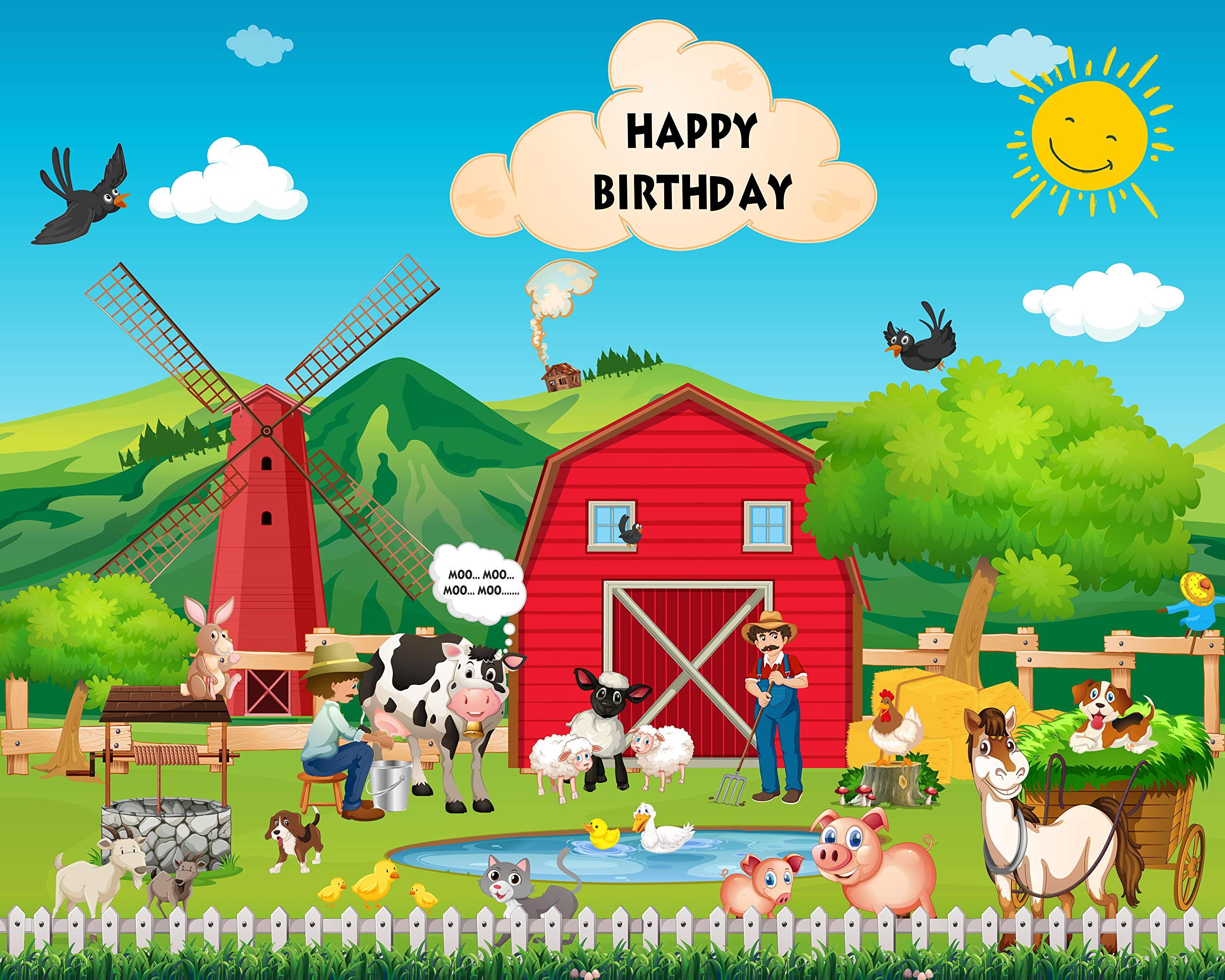 party bloom barnyard farm theme birthday backdrop decoration scene setter (5x4ft small)- Multi color