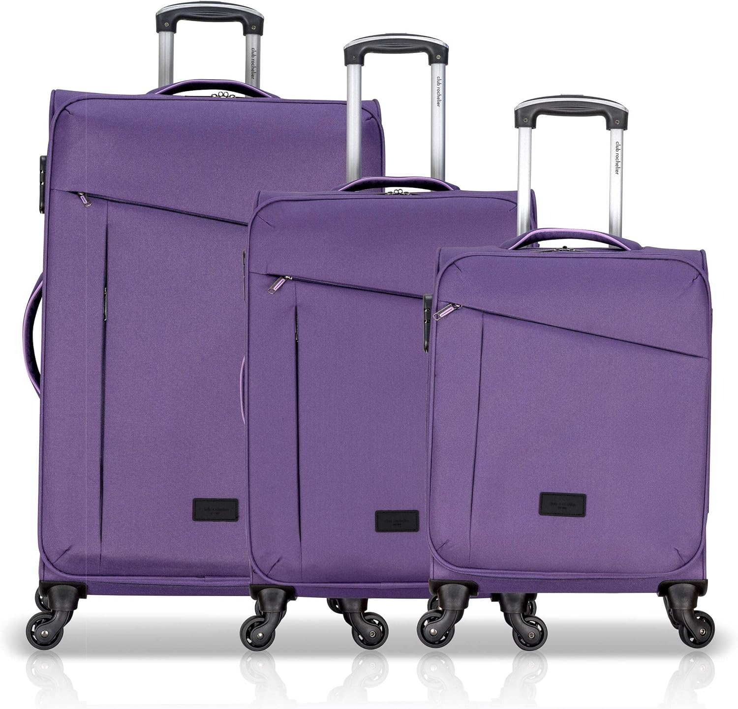 Club Rochelier 3 Piece Set Soft Side Luggage with Contrast Handles Purple/Lilac