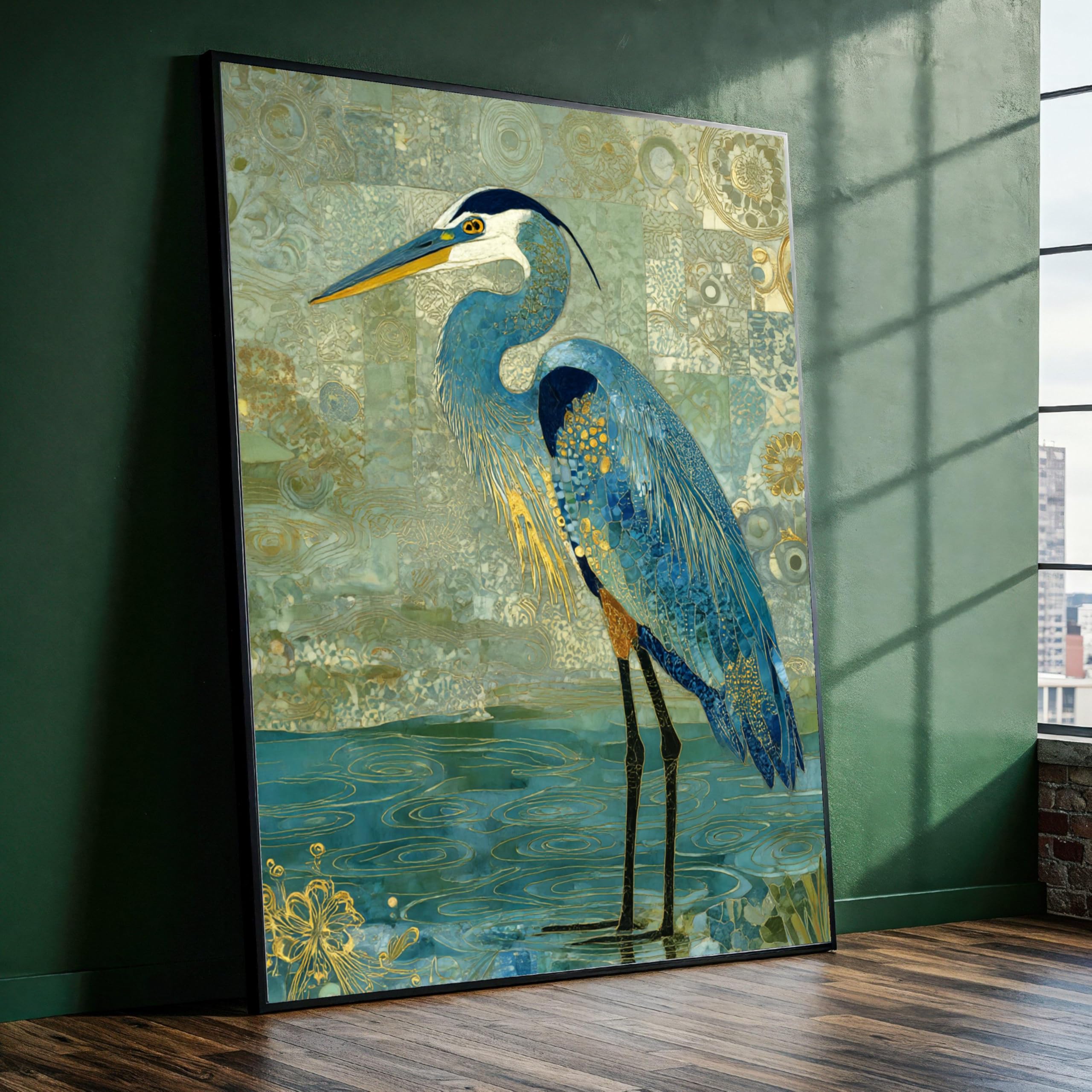 YUSUZHU Blue Heron Canvas Wall Art, Big Size Bird Painting, Nature Wildlife Canvas, Decorative Animal Artwork, Home Decor Canvas(60x80cm/Frameless)