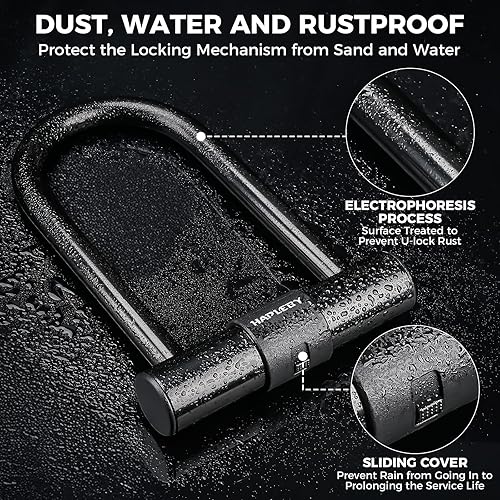 Miniatura 3 de Hapleby Juego de candados de bicicleta de alta calidad con 2 llaves, cerradura en U para bicicleta con cable de acero sólido grueso de 6 pies,