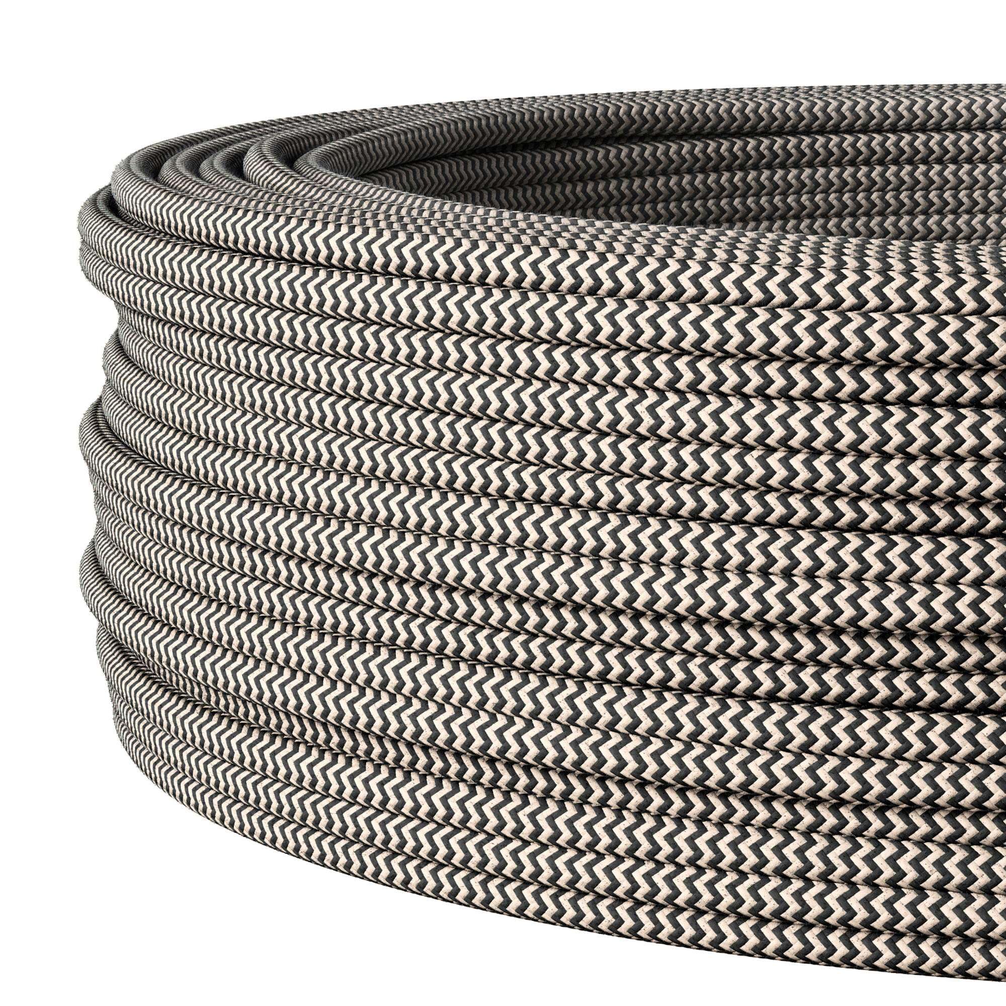 Kabel tekstylny do elastycznej instalacji elektrycznej (H05VV-F), kabel materiałowy 3 x 1,5 mm², kabel tekstylny natynkowy, kabel instalacyjny, lniany czarny – 10 metrów