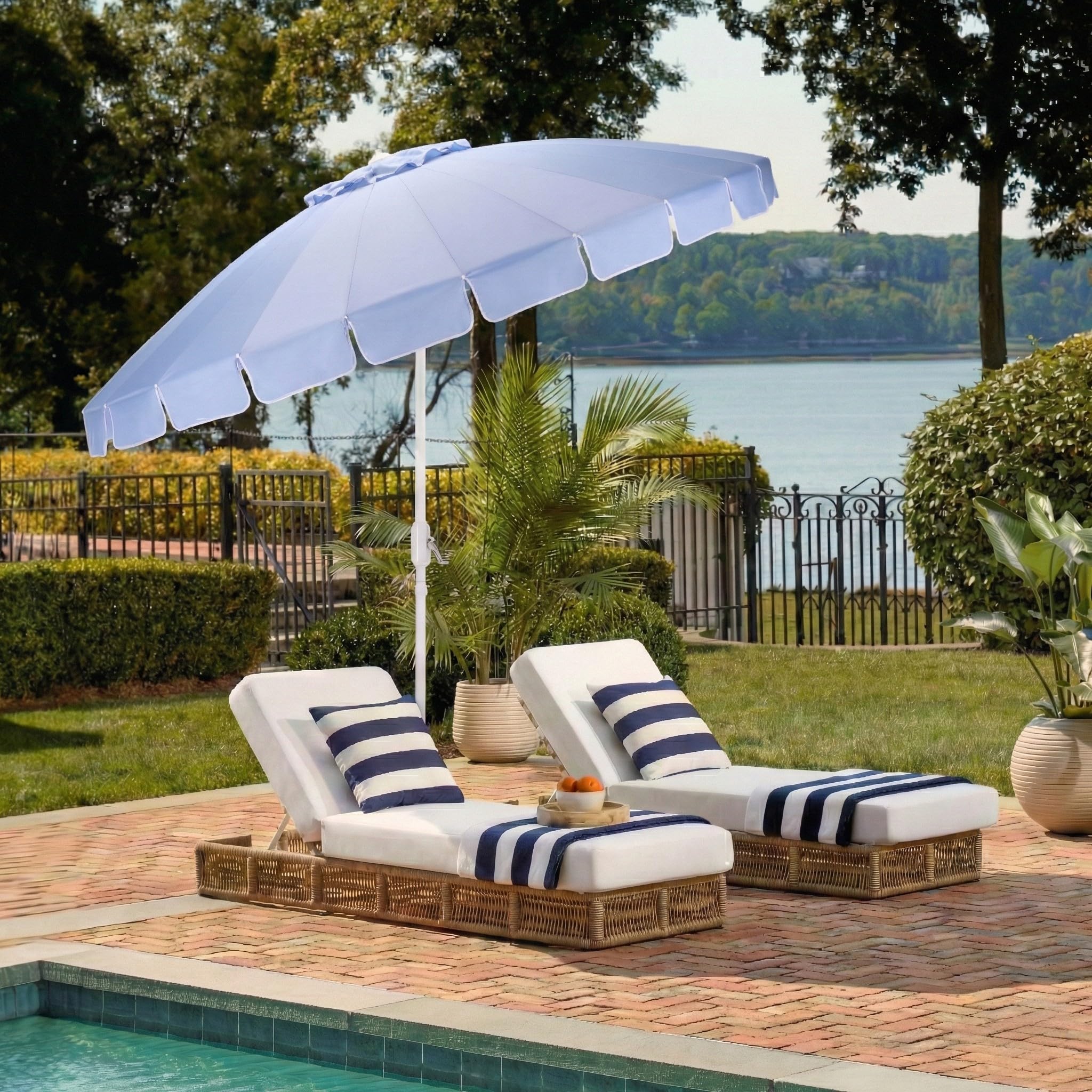SAFAVIEH Outdoor Patio Furniture Collection – Panza 9 Ft Crank Patio Umbrella, Baby Blue & White Pole, Market Umbrella with Crank Lift (PAT8026U) : Patio, Lawn & Garden