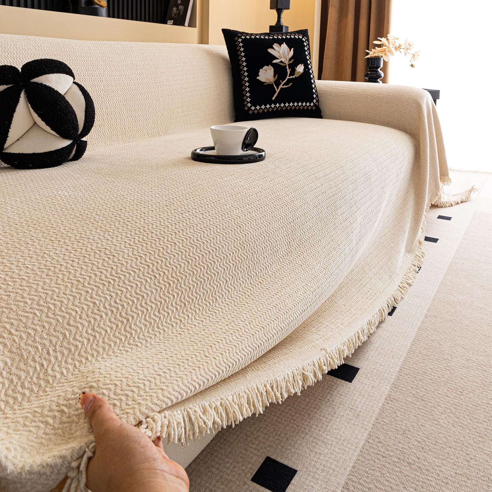 Manta Sofa Súper Suave, Jarapas para Sofas, Colcha Multiusos para Sofas, Mantas Decorativas Multifuncionales y Frescas para Camas y Sofás 180 * 260cm-Beige
