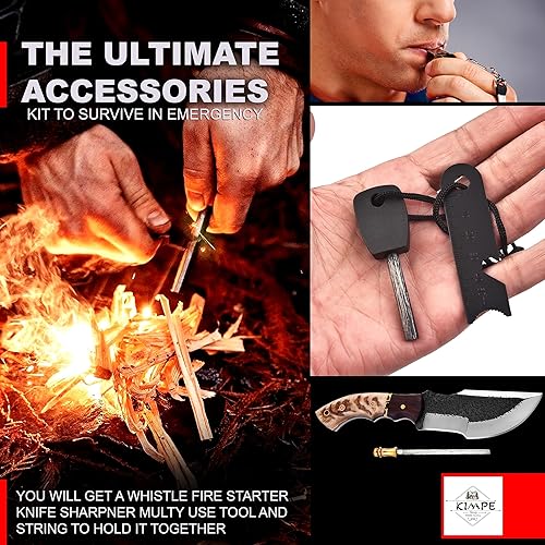 Miniatura 8 de KIMPE Cuchillo de caza de Damasco de 10.5 pulgadas con funda de cuero, hoja fija, cuchillo EDC, mango de madera, los mejores cuchillos de campamento