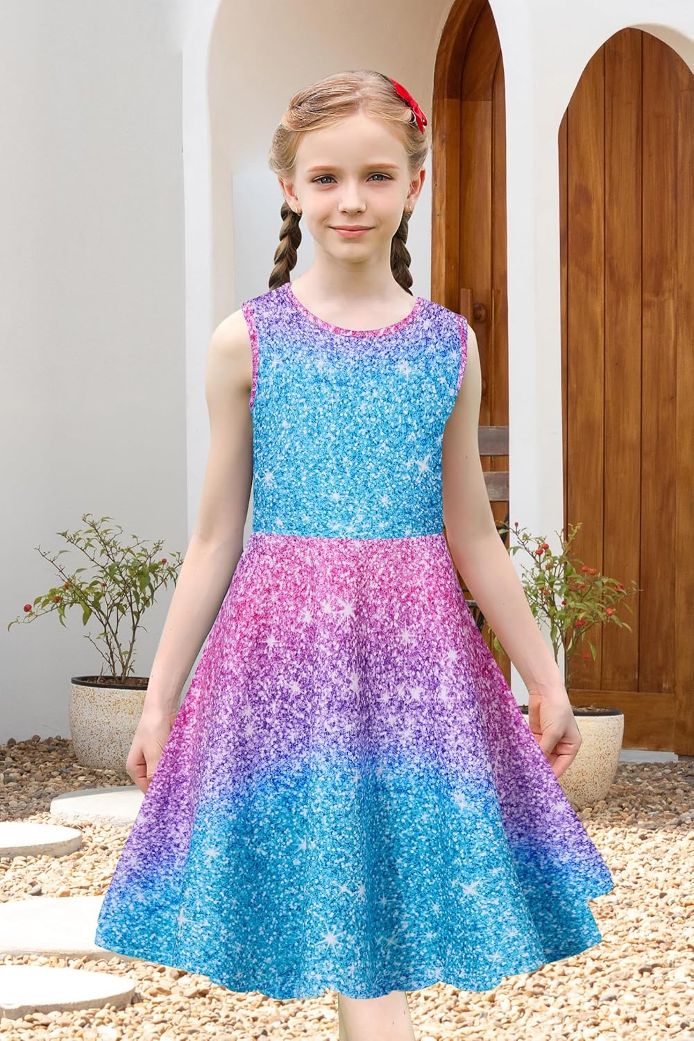 Girls Sleeveless Dress Round Neck Floral