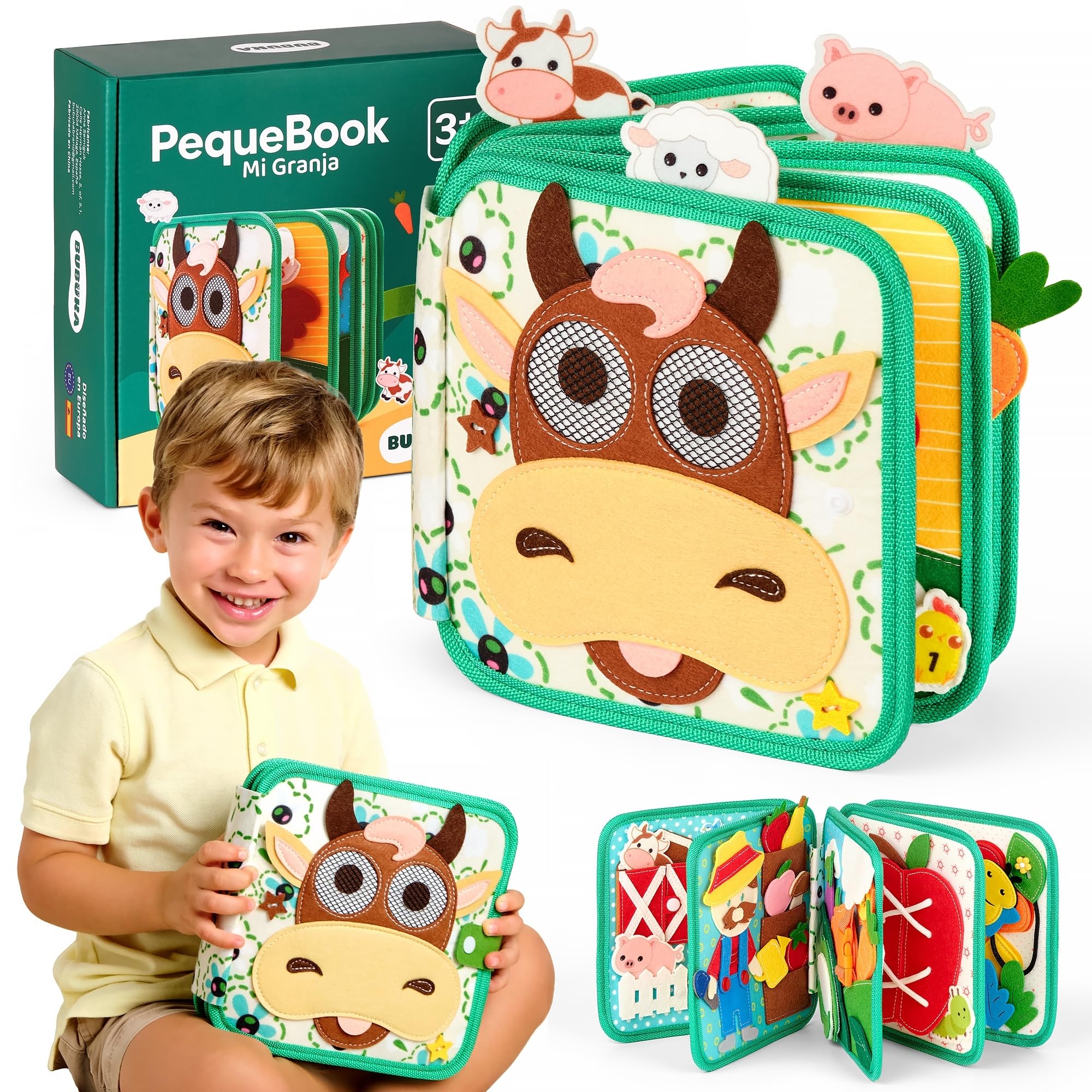 Libro Sensorial Montessori – Busy Board de Fieltro - Busy Book Animales Granja – Juguete Montessori Educativo con Actividades Interactivas – Tablero Montessori 3 Años – Regalo Original Cumpleaños