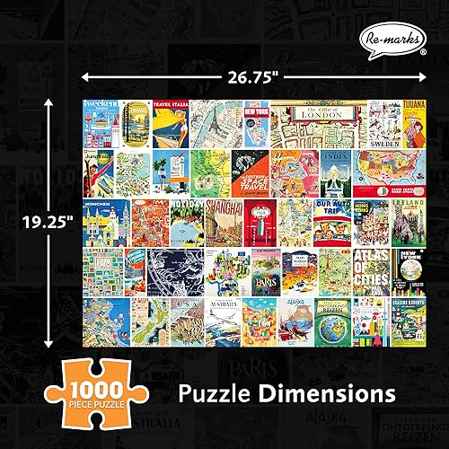Vista 3 de Re-Marks Rompecabezas Atlas vintage, rompecabezas de 1000 piezas para todas las edades, divertido rompecabezas