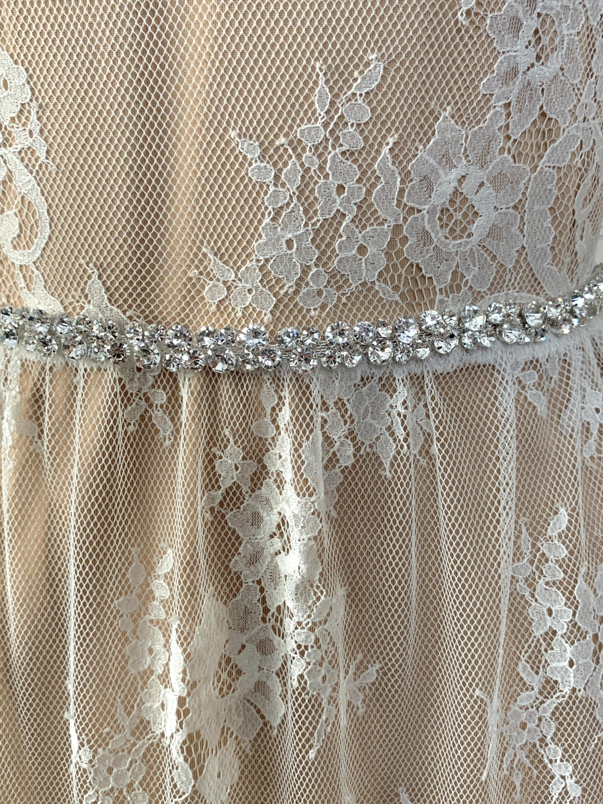 Brautgürtel Silber – Strass Taillengürtel mit Satinband Ivory | Glitzergürtel für Brautkleid | Hochzeit Taillenband Braut Hochzeitsgürtel Strass