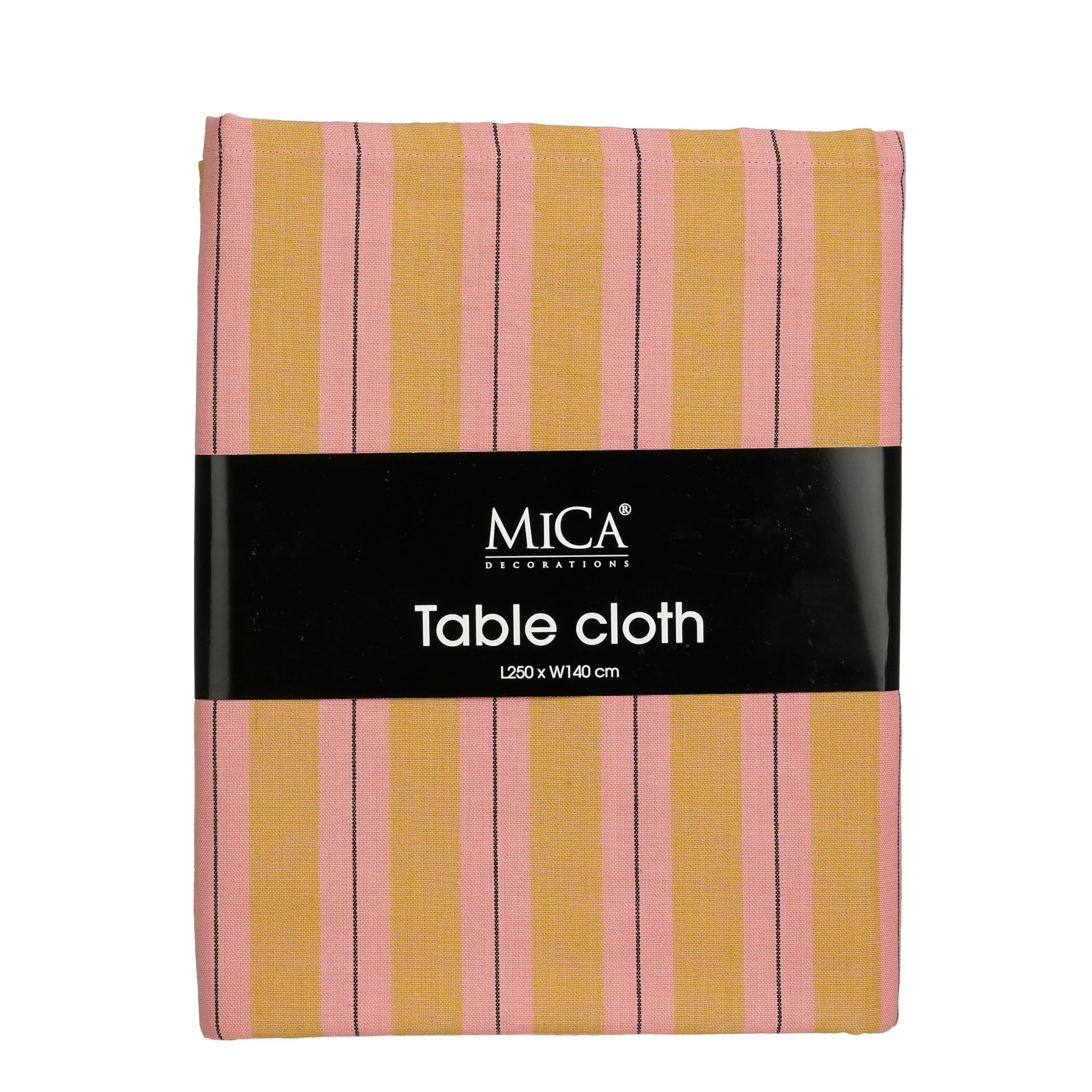 MICA Decorations Imke Gestreifte Tischdecke Stoff für Esstisch - Tischdecke Abwaschbar 250 x 140 cm - Table Cloth - Ocker