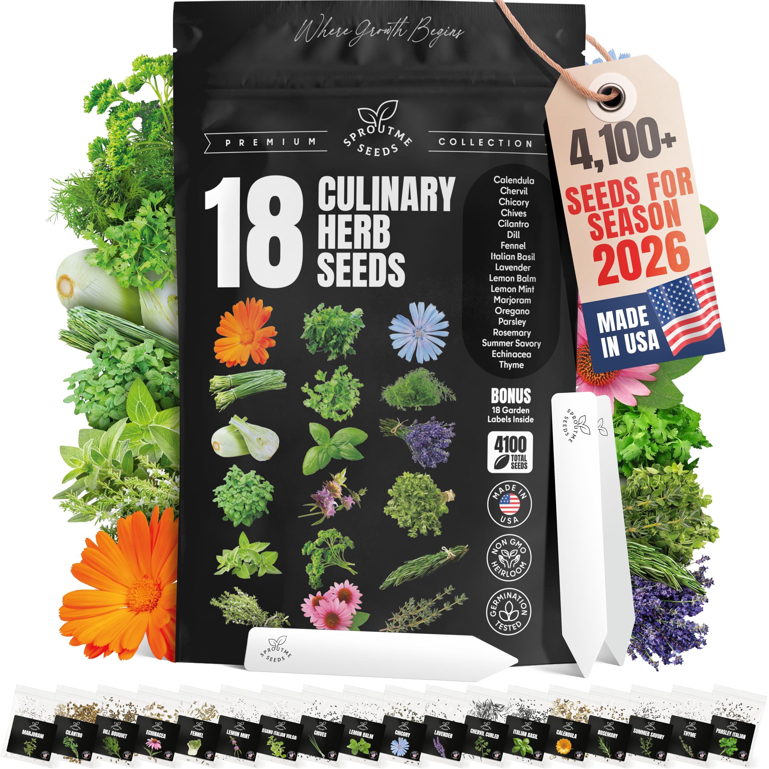 SPROUTME SEEDS 18 Culinary Herb Seeds Variety Pack