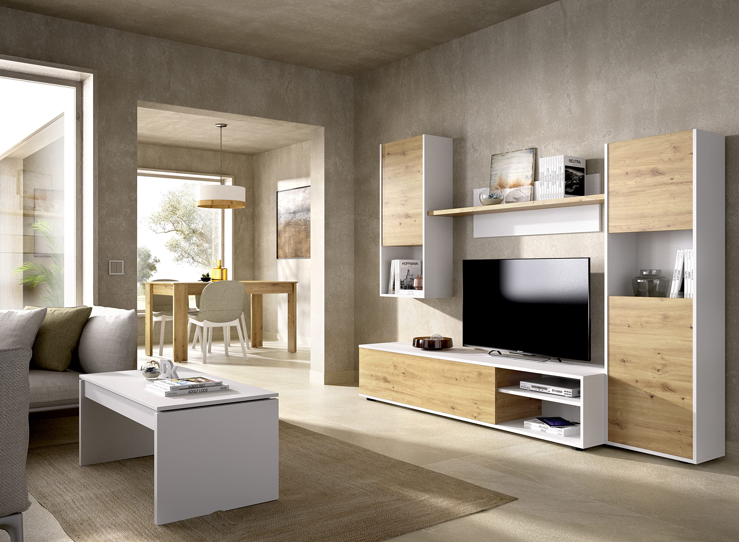 DEKIT GRUPO RIMOBEL Luka Composición de salón TV, Melamina, Gafito y Nordic, 180x220x41 cm