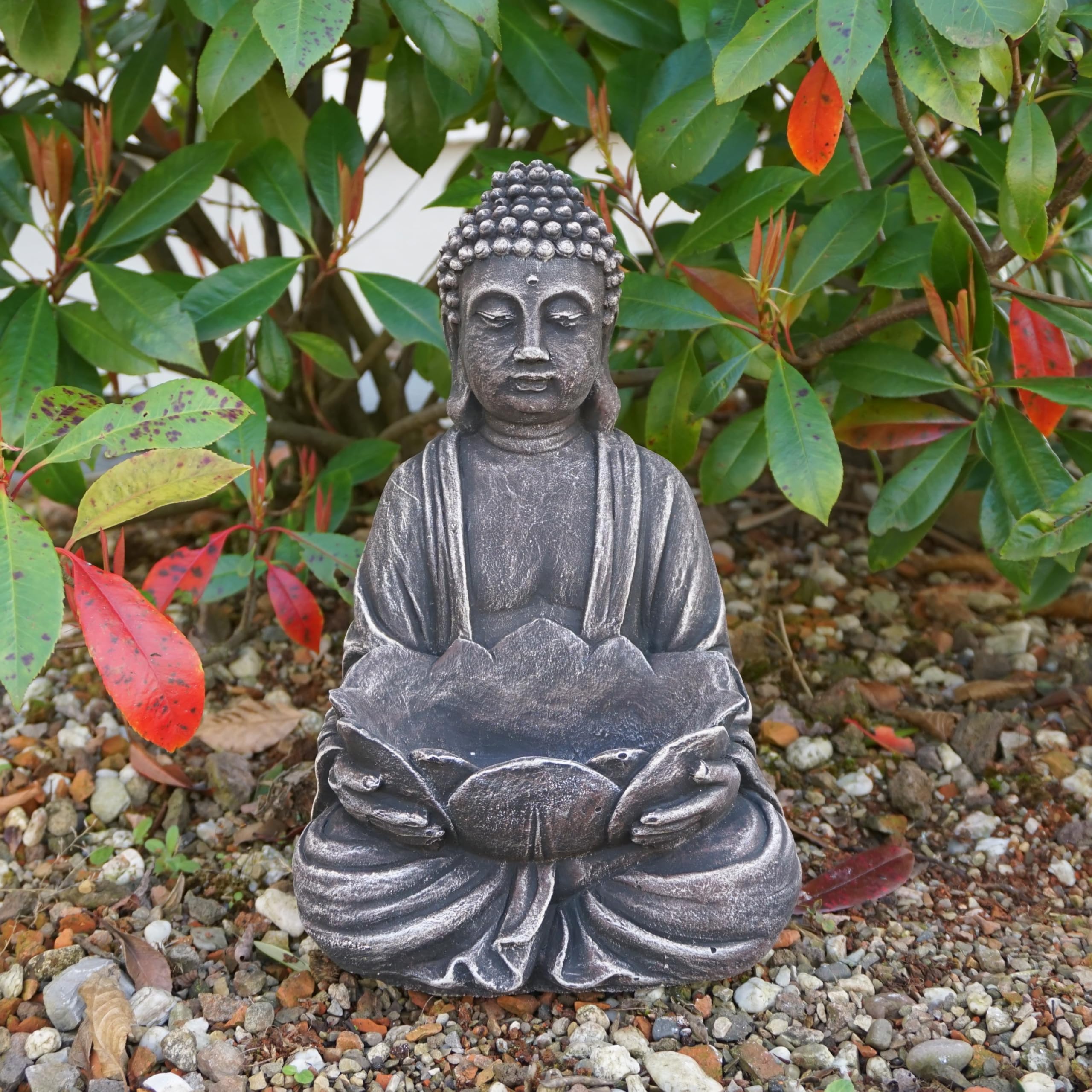 Buddha-Figur Aus Steinguss – 30 Cm Hoch, 6 Kg, Frostsicher, Grau, Für Garten & Außenbereich