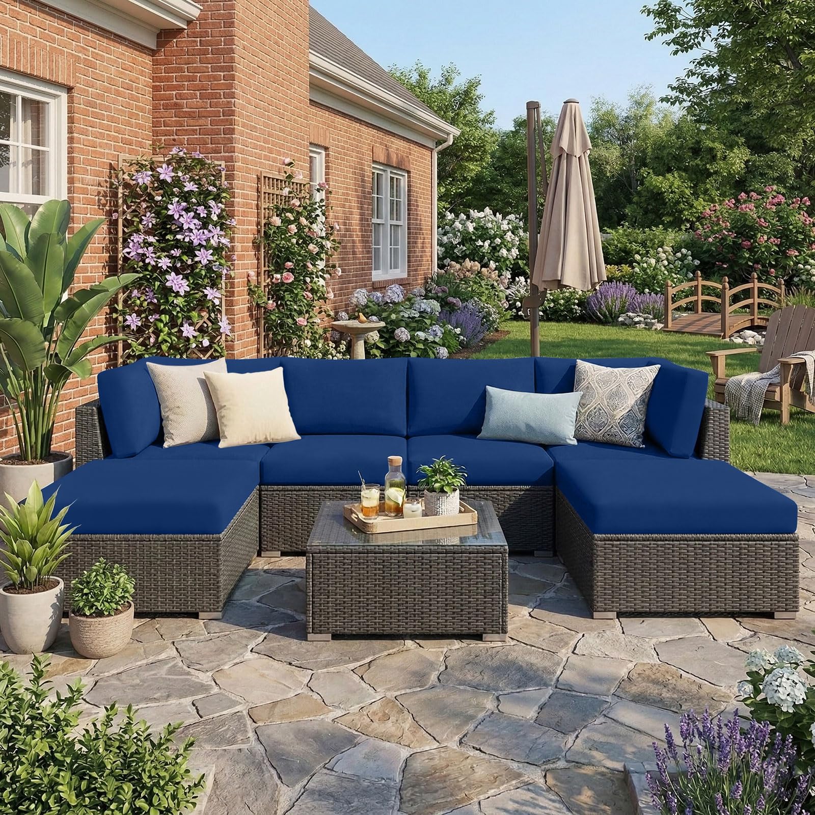 Condition photo showing New/Like New for hyha waterproof outdoor cushion covers for patio furniture, stretch patio chair cushion slipcovers, coated uv resistant replacement seat covers, solid color (navy, 8pc)