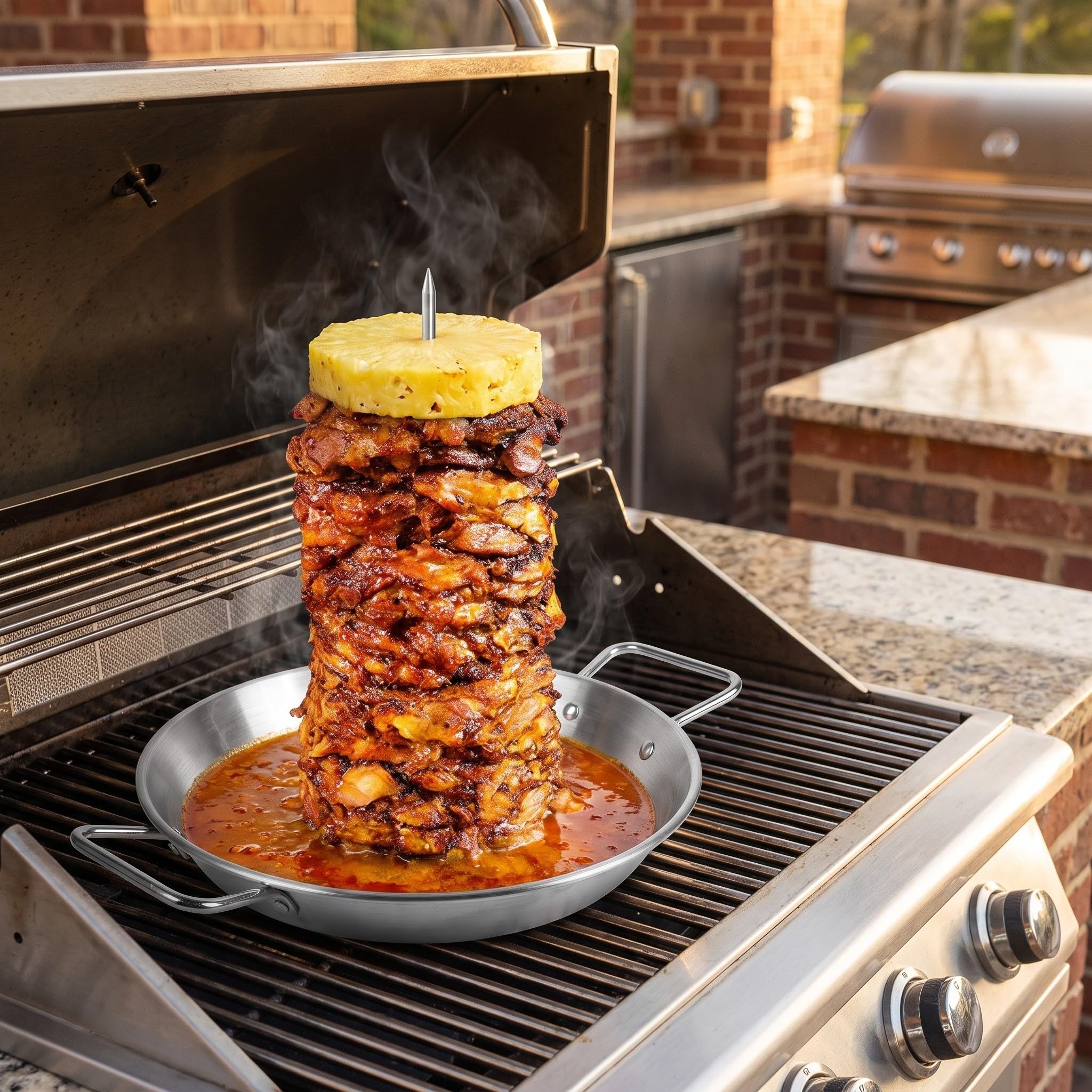 OUNONA 1 zestaw pionowych stojaków na rożen ze stali nierdzewnej, zdejmowane pionowe kolce do szpikulców, podwójny uchwyt do patelni BBQ do tacos, wędzarki kurczaka, piekarnika i potraw