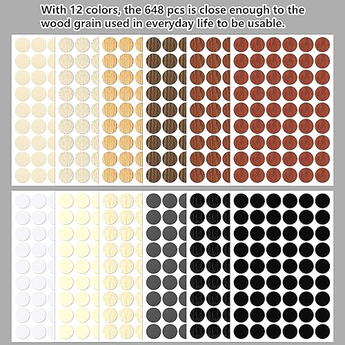 Miniatura 6 de 648 piezas de 12 colores autoadhesivos para agujeros de tornillo, calcomanías de PVC a prueba de polvo para muebles de madera, gabinete, pared,